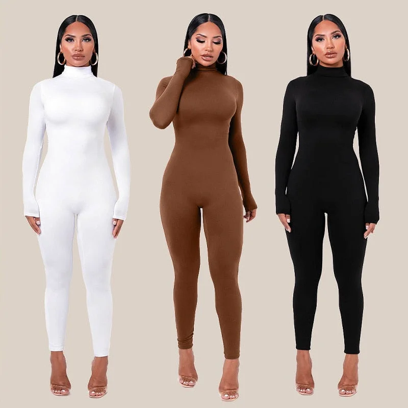 Plain Color Women Rompers 2021 Long Sleeve Solid Turtleneck Skinny Bodycon Jumpsuit Fashion Fitness Casual One Piece Overalls Minimalist Cotton Overalls Plain Color Women Rompers 2021 Long Sleeve Solid Turtleneck Skinny Bodycon Jumpsuit Fashion Fitness Casual One Piece Overalls Minimalist Cotton Overalls