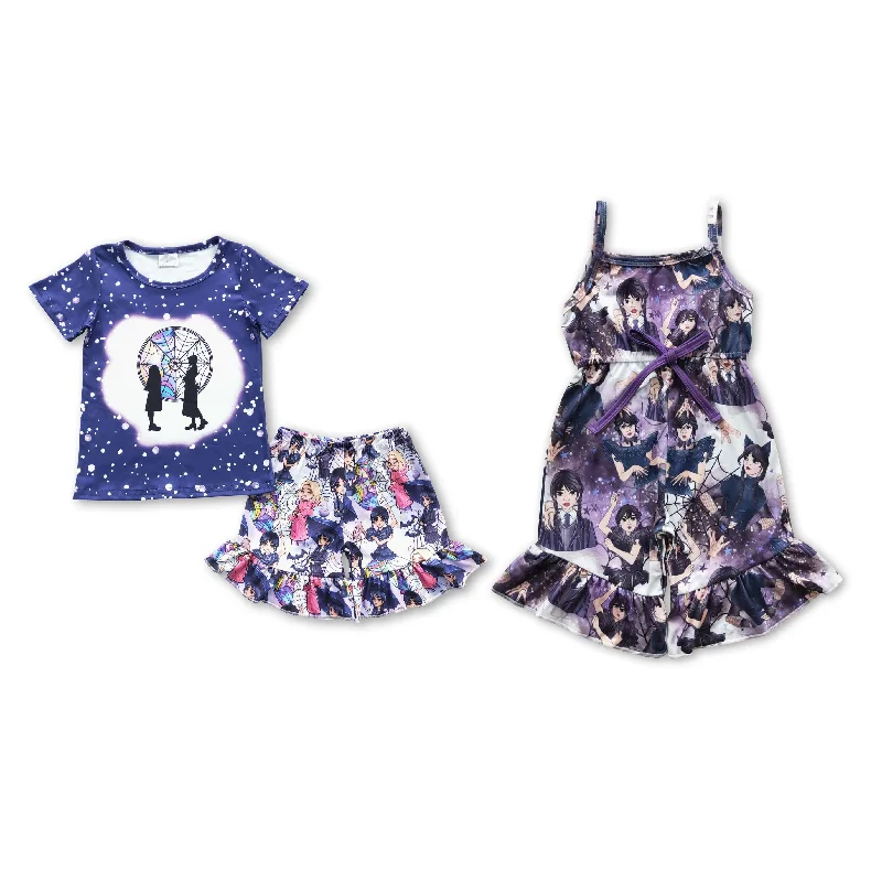 RTS NO MOQ SR0362 GSSO0296 Preppy style anime catwoman pattern purple short-sleeved shorts set & overalls Soft Corduroy Jumpsuit RTS NO MOQ SR0362 GSSO0296 Preppy style anime catwoman pattern purple short-sleeved shorts set & overalls Soft Corduroy Jumpsuit