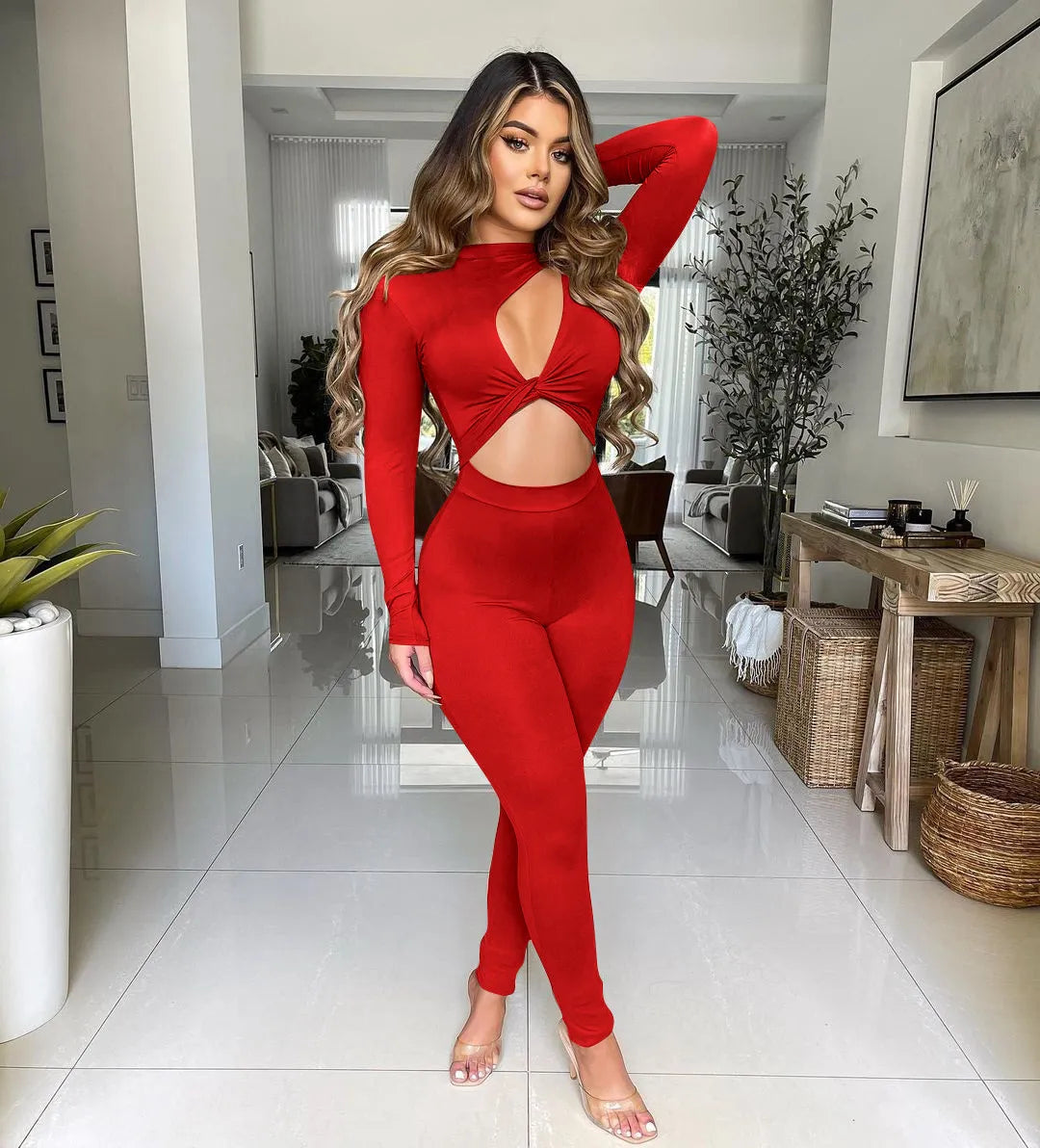 Sexy Cut Out Twist Rompers Womens Jumpsuit Casual Sport Fitness Hollow Out Long Sleeve Leggings Club Party Soft Women Overalls Elegant Drape Jumpsuit Sexy Cut Out Twist Rompers Womens Jumpsuit Casual Sport Fitness Hollow Out Long Sleeve Leggings Club Party Soft Women Overalls Elegant Drape Jumpsuit