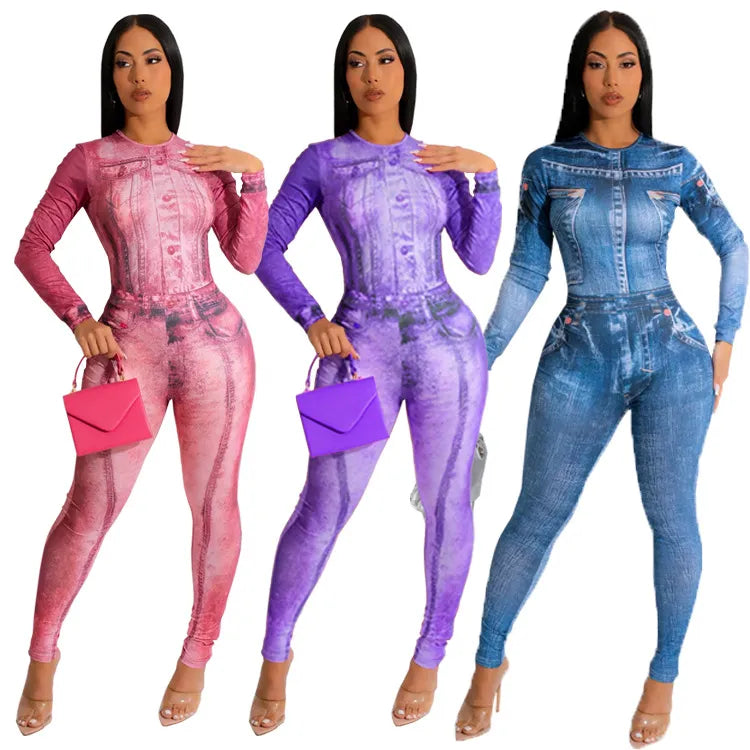 Sexy Printed Slim Jumpsuits Women Overalls Long Sleeve One Piece Tight Pants New 2023 Female Rompers Playsuit Round Neck Stretchy Skinny Overalls Sexy Printed Slim Jumpsuits Women Overalls Long Sleeve One Piece Tight Pants New 2023 Female Rompers Playsuit Round Neck Stretchy Skinny Overalls