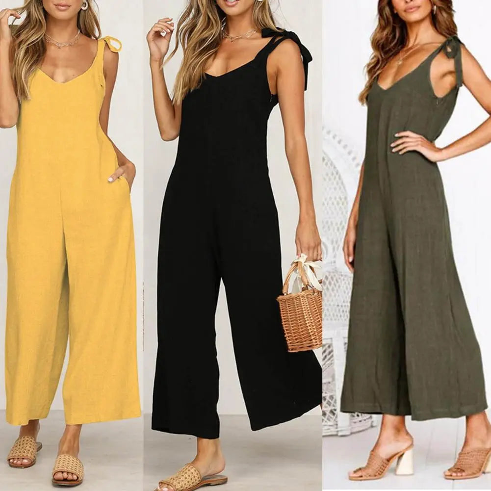 Summer Loose Casual Jumpsuit Women Sleeveless Rompers O Neck Solid Backless Overalls Trousers Wide Leg Cropped Pants hot Chic Monochrome Overalls Summer Loose Casual Jumpsuit Women Sleeveless Rompers O Neck Solid Backless Overalls Trousers Wide Leg Cropped Pants hot Chic Monochrome Overalls
