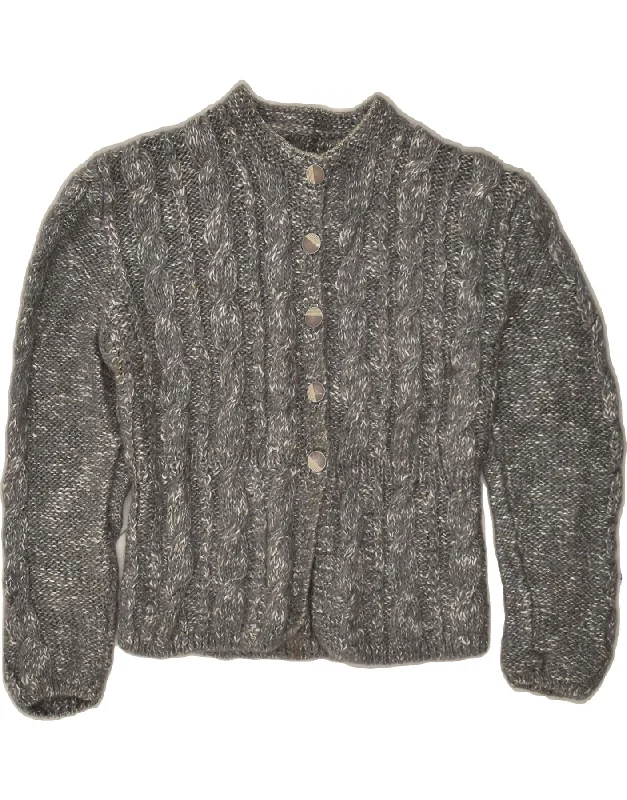 VINTAGE Womens Cardigan Sweater UK 12 Medium Grey Fleece Fabric Down Fabric Feather Fabric
