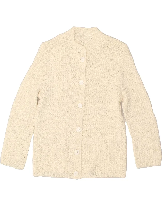 VINTAGE Womens Cardigan Sweater UK 12 Medium White Spandex Blend Rayon Blend Denim Blend VINTAGE Womens Cardigan Sweater UK 12 Medium White Spandex Blend Rayon Blend Denim Blend