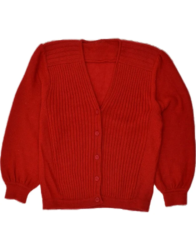 VINTAGE Womens Cardigan Sweater UK 16 Large Red Mesh Fabric Canvas Fabric Denim Fabric
