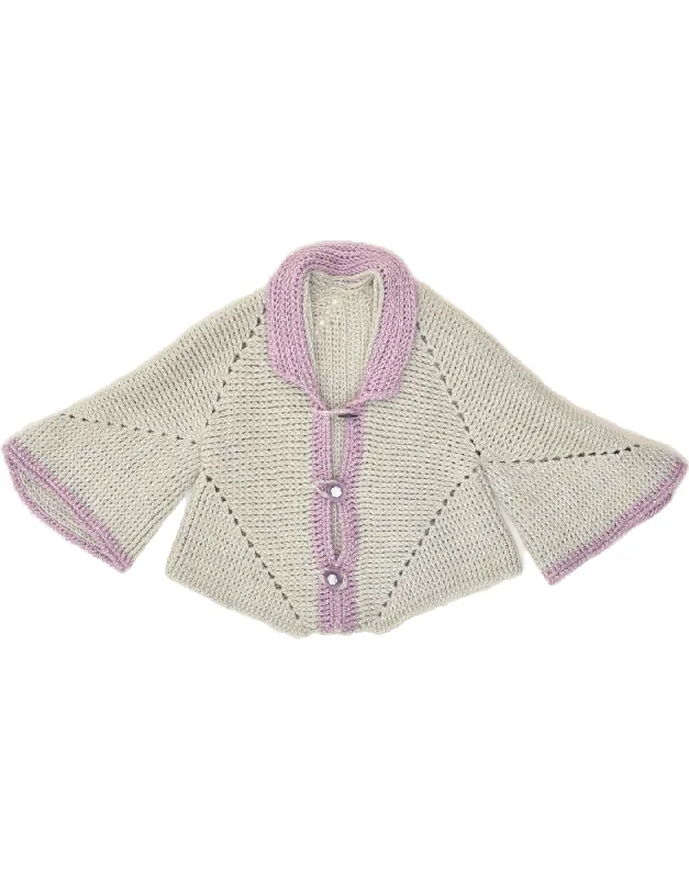 VINTAGE Womens Crop 3/4 Sleeve Cardigan Sweater UK 10 Small Grey Soft Cozy Warm