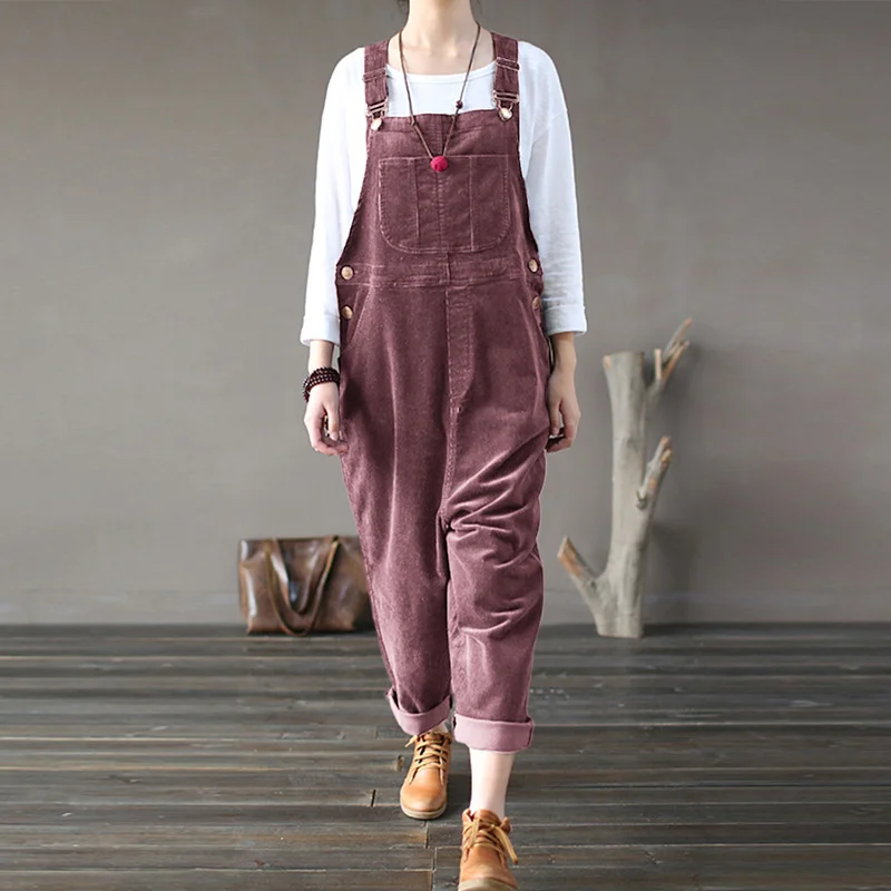 Women Fashion Vintage Corduroy Solid Color Casual Long Overalls Jumpsuits Cropped Cotton Overalls Women Fashion Vintage Corduroy Solid Color Casual Long Overalls Jumpsuits Cropped Cotton Overalls