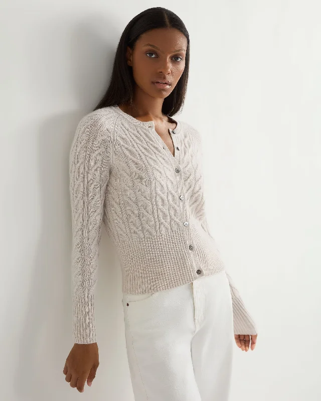 Women's Myla Cable Cashmere Cardigan Frost White Fitted Loose Oversized