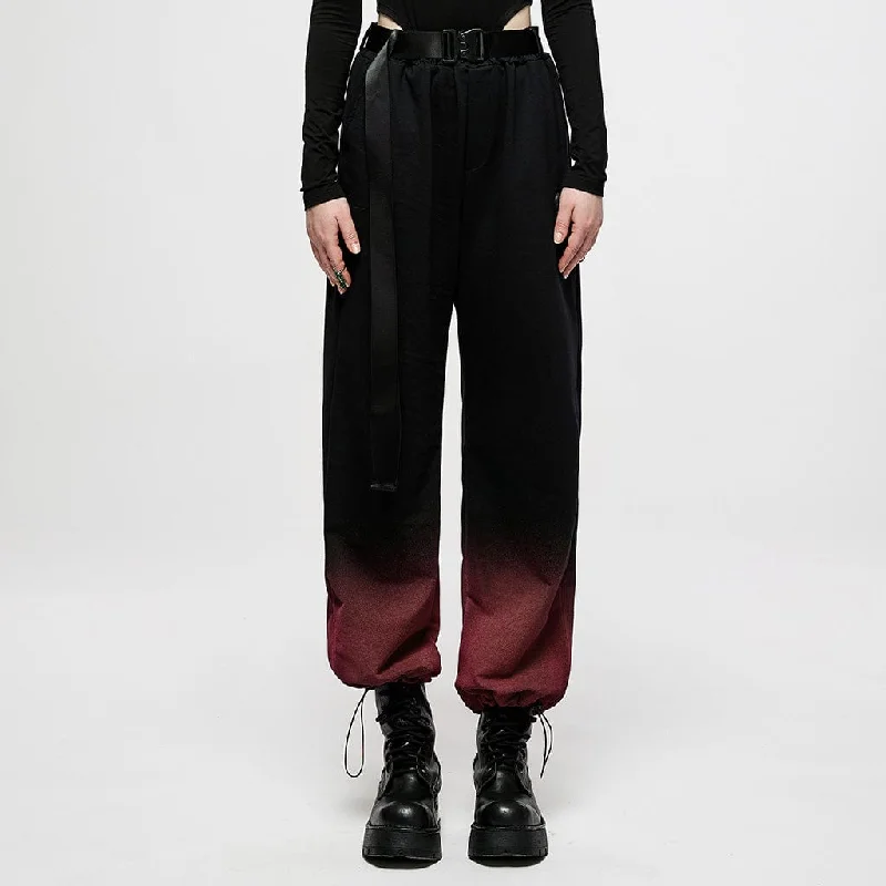 Women's Grunge Red Gradient Overalls With Belt Pastel Color Overalls