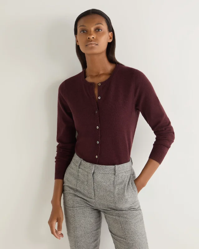 Women's Olivia Round Neck Cashmere Cardigan Claret Red Notch Collar Peter Pan Collar Cowl Neck Women's Olivia Round Neck Cashmere Cardigan Claret Red Notch Collar Peter Pan Collar Cowl Neck