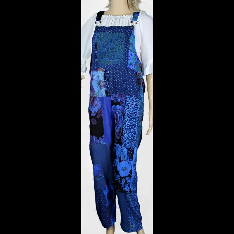 Blue Patchwork Overalls Lightweight Summer Overalls