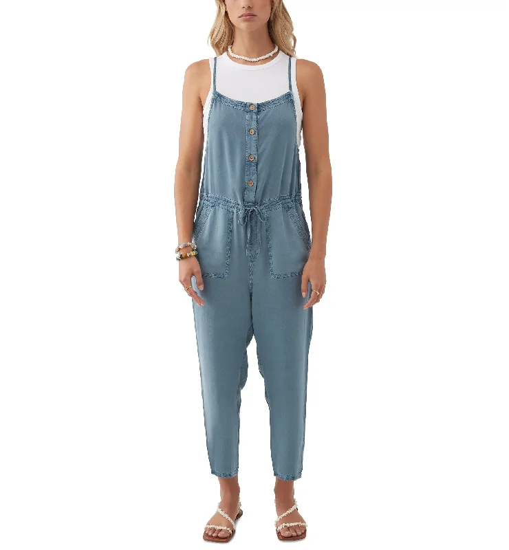 Juniors' Francina Button-Front Straight-Leg Overalls Cropped Wide-Leg Overalls