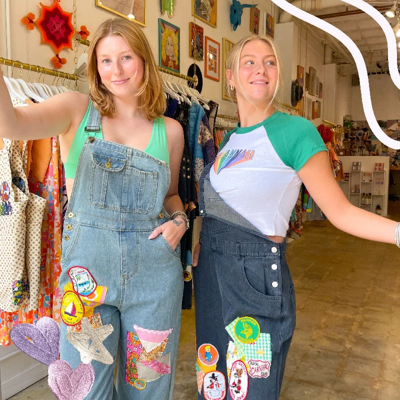 Patchwork Denim Overalls Distressed Ripped Jumpsuit