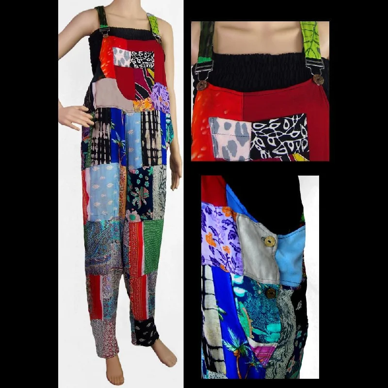Patchwork Overalls Vintage Wash Jumpsuit