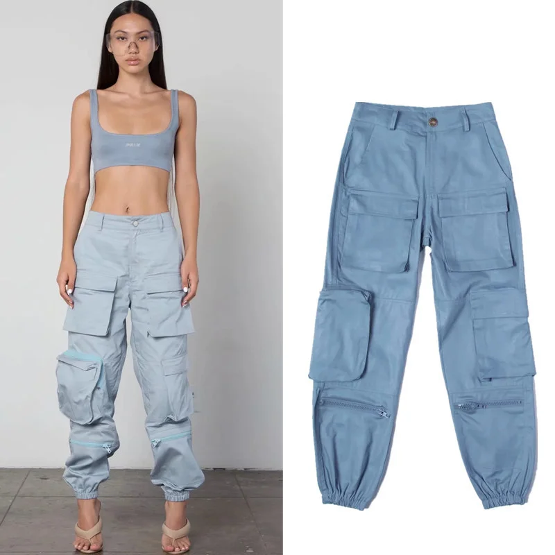 Women Multi-Pocket Loose Overalls High Waist Casual Solid Color Loose Pants Comfy Travel Overalls