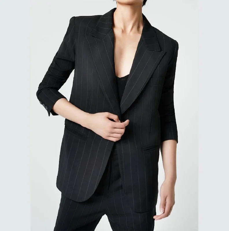 90's Blazer In Black Pinstripe Women's Brand Blazer