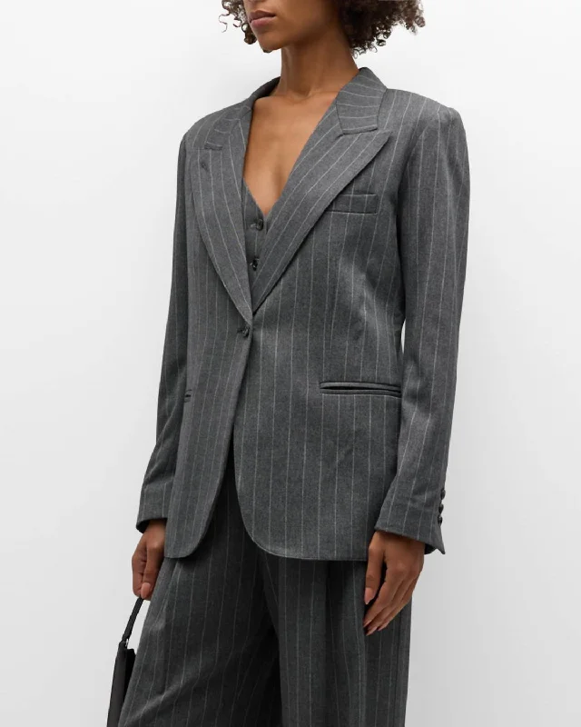90's Blazer In Grey Pinstripe Women's Casual Suit
