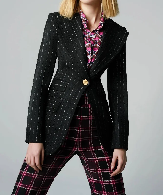 Birkin Blazer In Black/white Pinstripe Women's Long Blazer