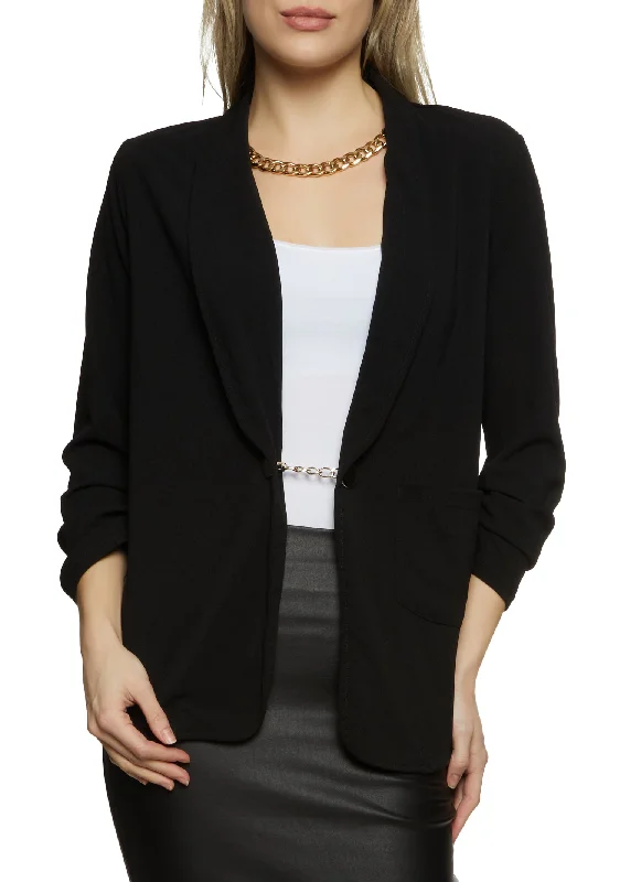 Ruched Sleeve Chain Detail Blazer Silk Women's Blazer