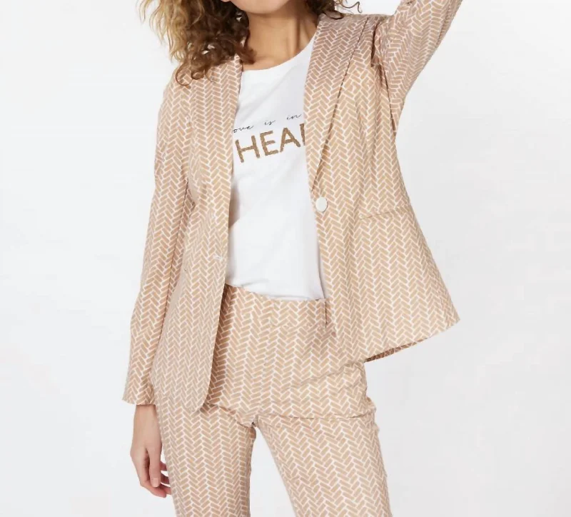 Block Print Blazer In Beige Women's Print Jacket