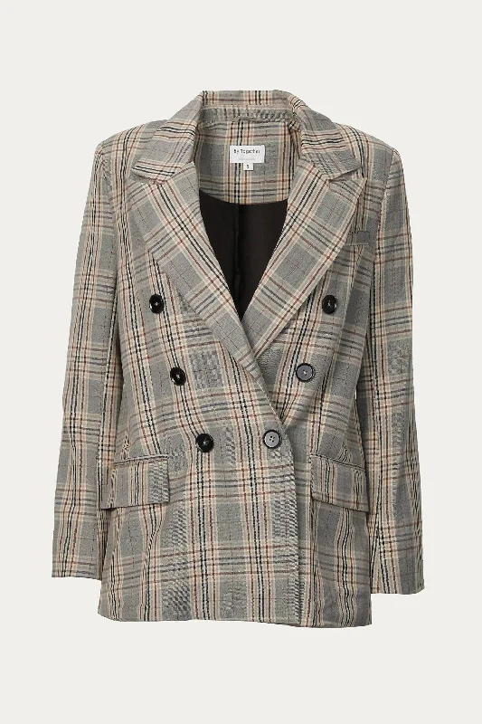 Checked Double-Breasted Blazer In Brown Plaid Women's Classic Suit