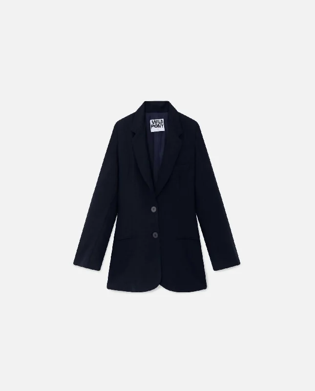 Crepe Blazer In Navy Women's Custom Jacket
