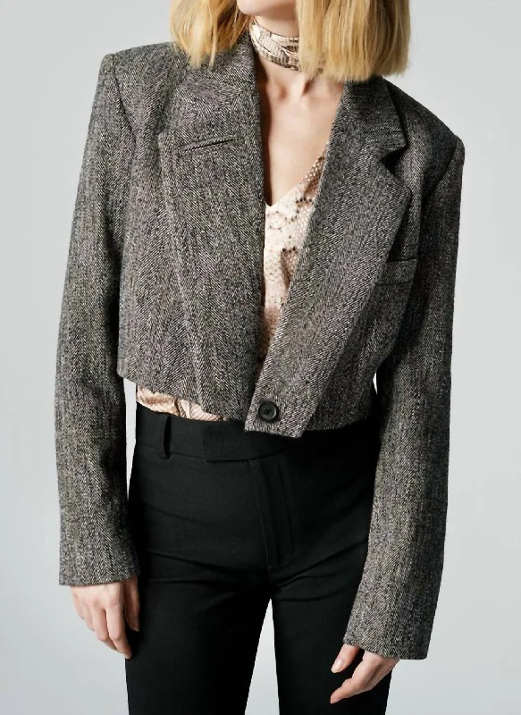 Cut Off Blazer In Brown Tweed Women's Trench Blazer