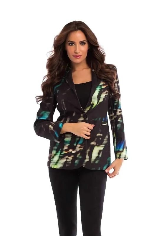 Faux Suede Midnight Blazer In Black Multi Linen Women's Suit
