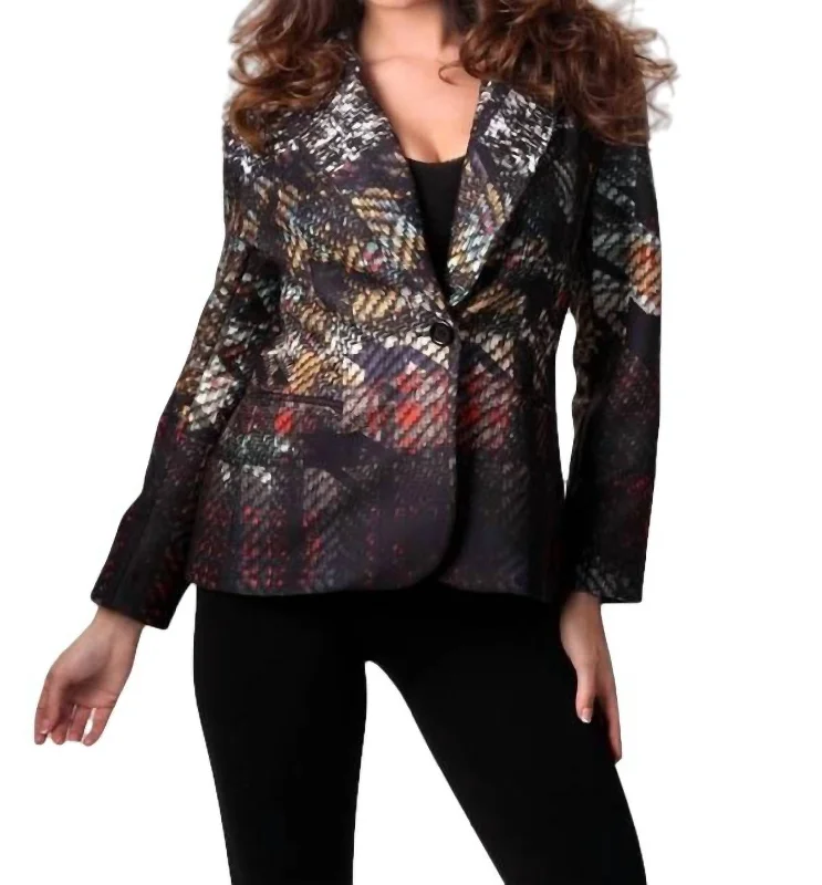 Graphic Blazer In Blackmulti Silk Women's Blazer