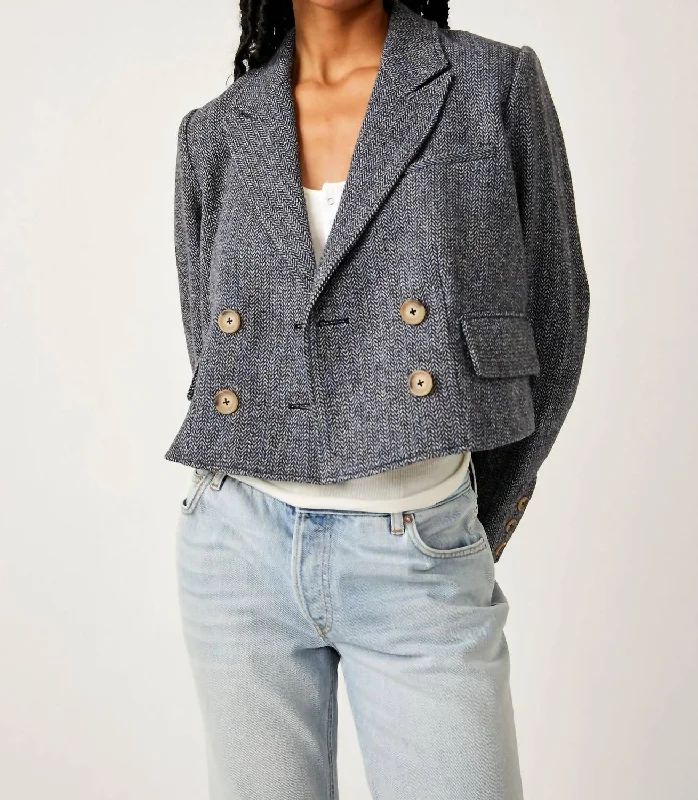 Heritage Double Breasted Crop Blazer In Grey Women's High-End Blazer