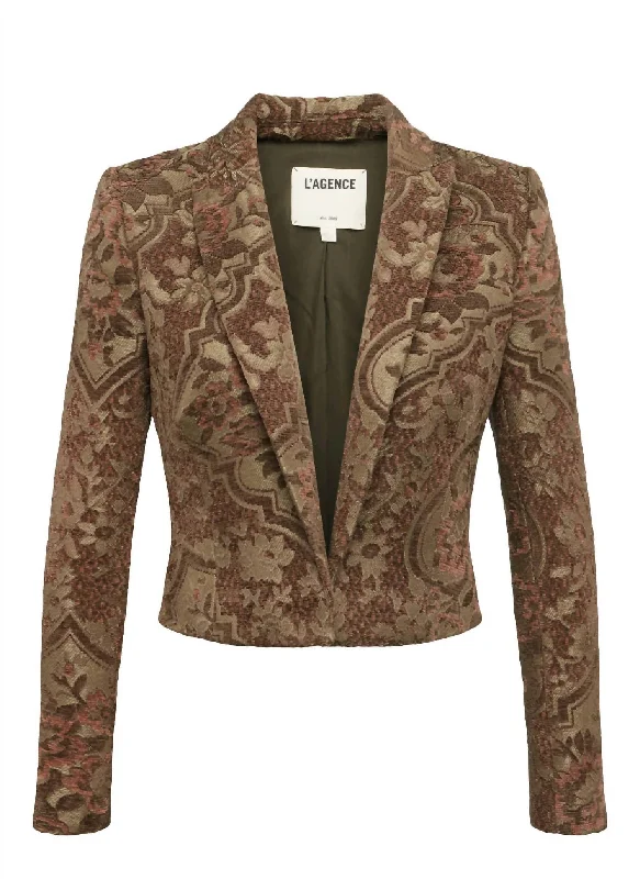 Jen Cropped Blazer In Green Multi Tapestry Women's Luxury Jacket