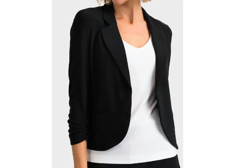 Knit Blazer With Gathered Sleeves In Black Fashion Women's Blazer