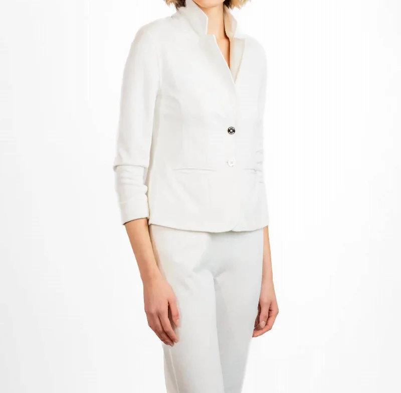 Knit Pique Blazer In White Women's Trench Blazer