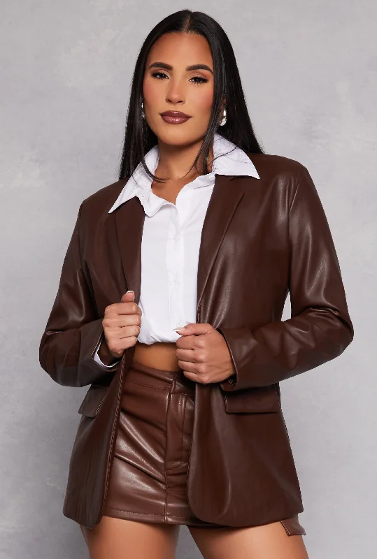Faux Leather Blazer Women's Trendy Jacket