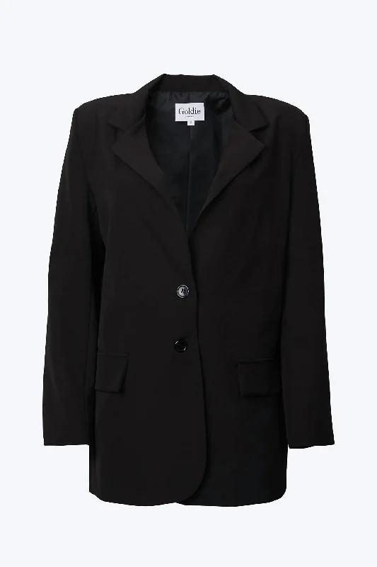 Oversized Single-Breasted Twill Crepe Blazer In Black Women's Premium Blazer