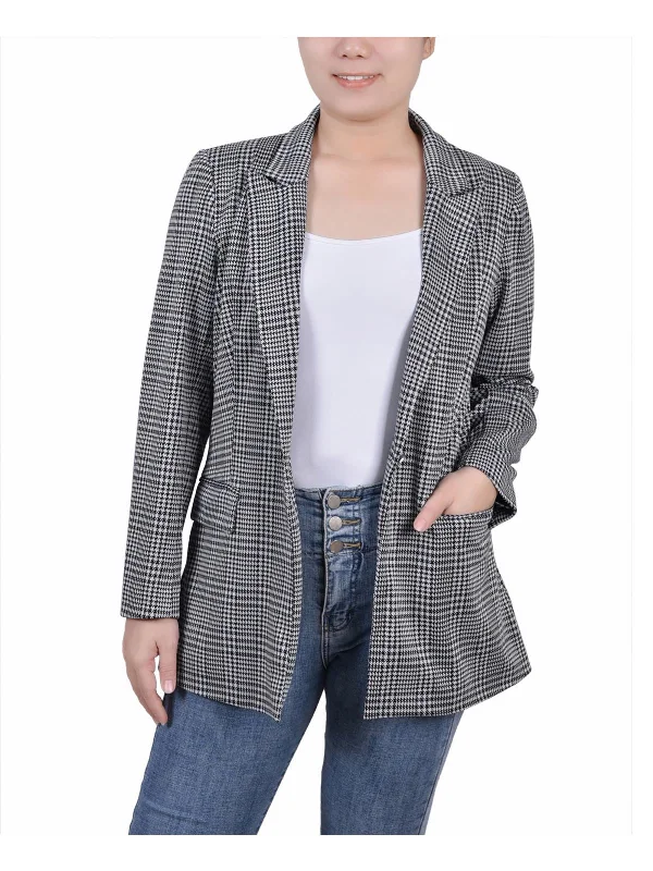 Petites Womens Houndstooth Business One-Button Blazer Women's Plaid Suit