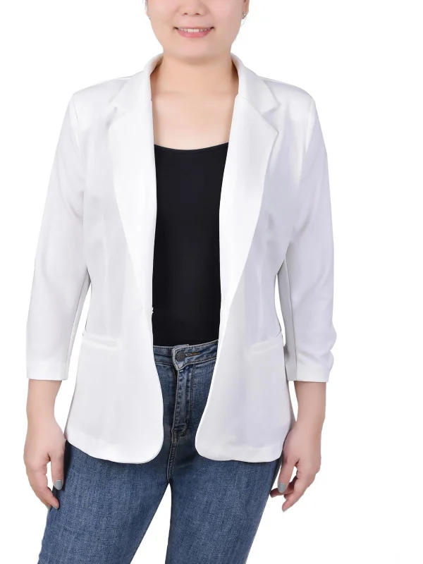 Petites Womens Stretch Scuba One-Button Blazer Women's Vintage Jacket