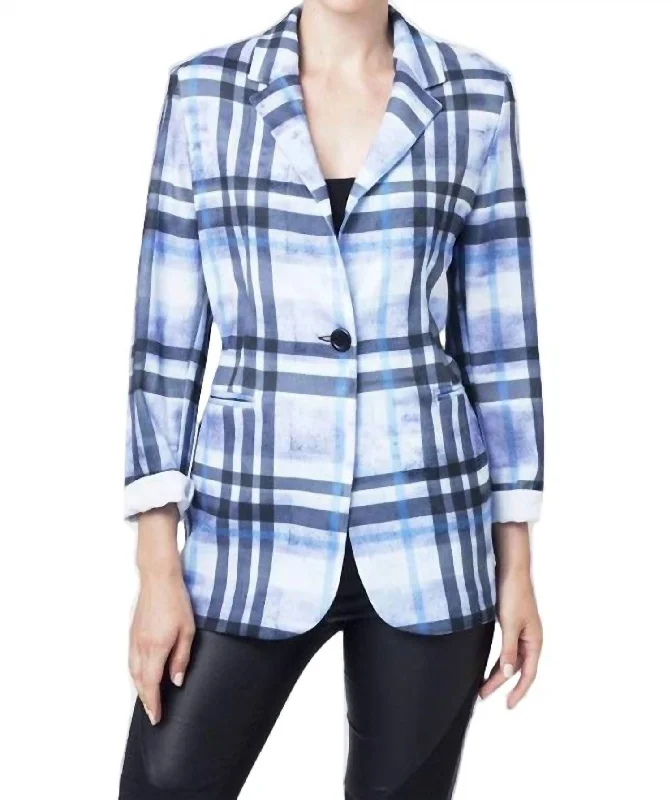 Plaid Blazer In Lavender Multi Cotton Blend Blazer
