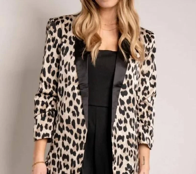 Plus Leopard Satin Blazer In Taupe Women's Wedding Blazer