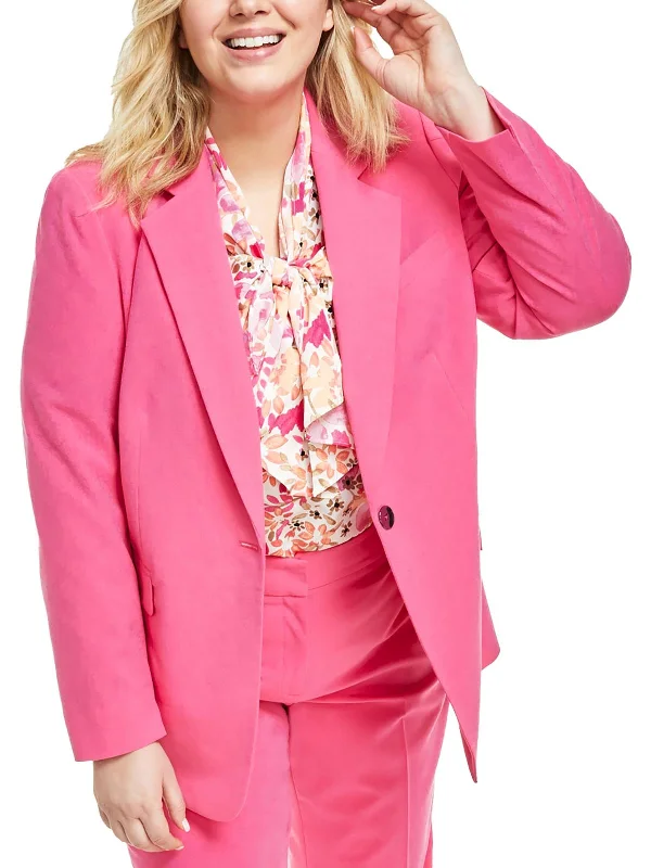Plus Womens Stretch Polyester One-Button Blazer Women's Classic Suit