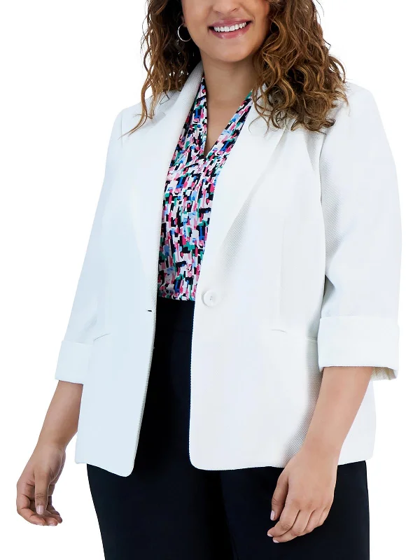 Plus Womens Textured Polyester One-Button Blazer Women's Formal Blazer