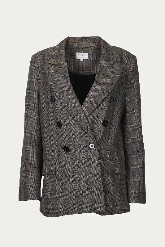 Prince Of Wales Double-Breasted Blazer In Brown Women's Custom Suit
