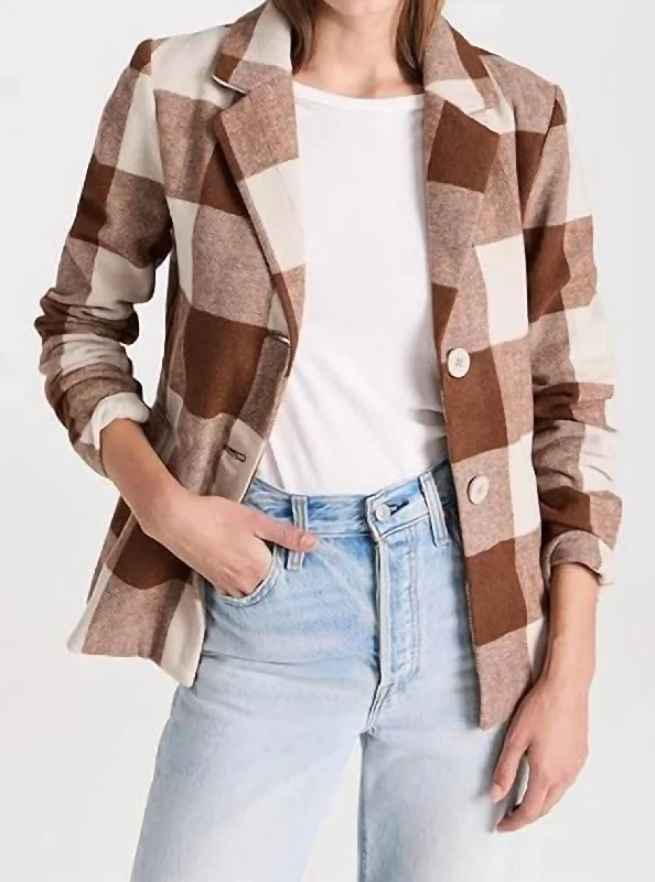 Ricki Plaid Blazer In Cognac Plaid Summer Women's Jacket