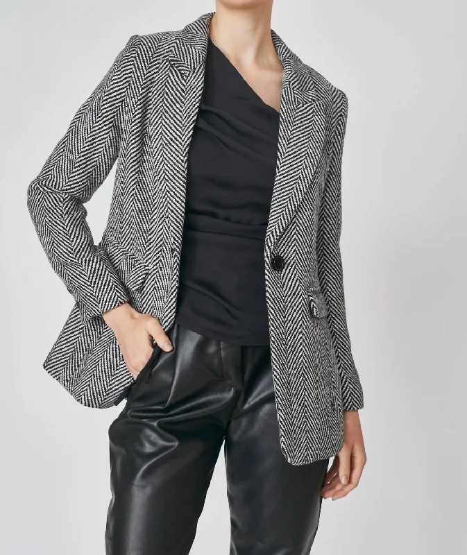 Sasso Fishbone Blazer In Dark Grey Women's Leather Blazer