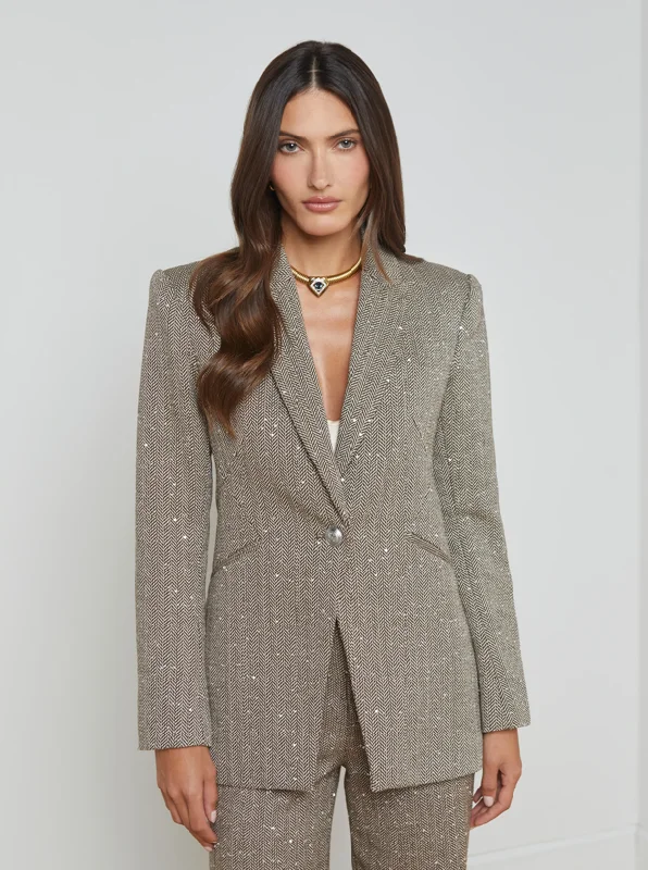Sheila Structured Blazer Olive/Ecru Chevron Women's Vintage Jacket