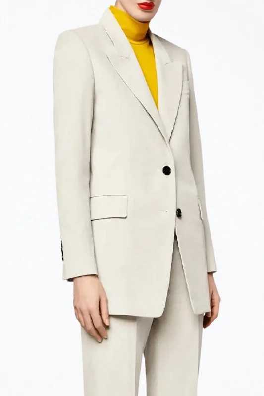 Single-Breasted Cotton-Corduroy Blazer In Bone Women's Unique Blazer