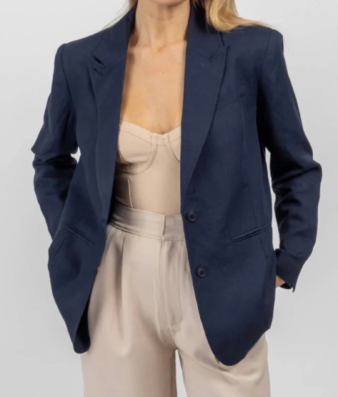 Strictly Biz Button Blazer In Navy Women's Formal Blazer
