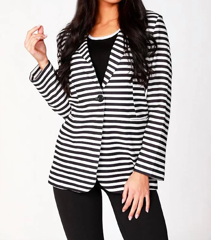 Striped Blazer In White/black Women's Professional Jacket