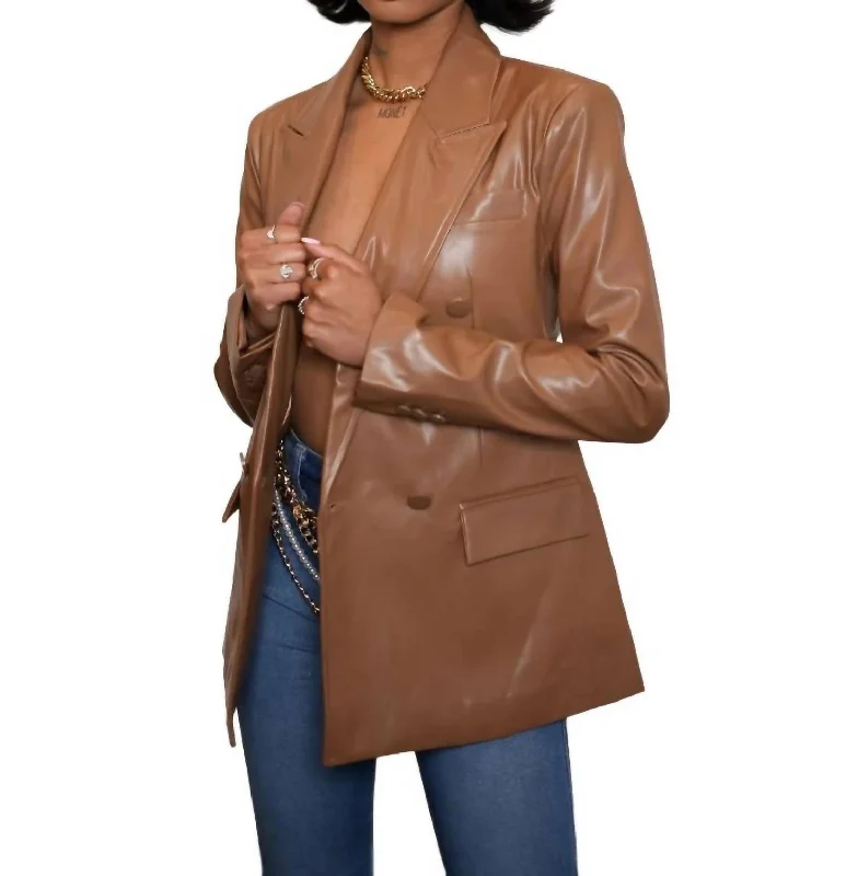 Tailored Double Breasted Blazer In Toffee Women's Simple Blazer