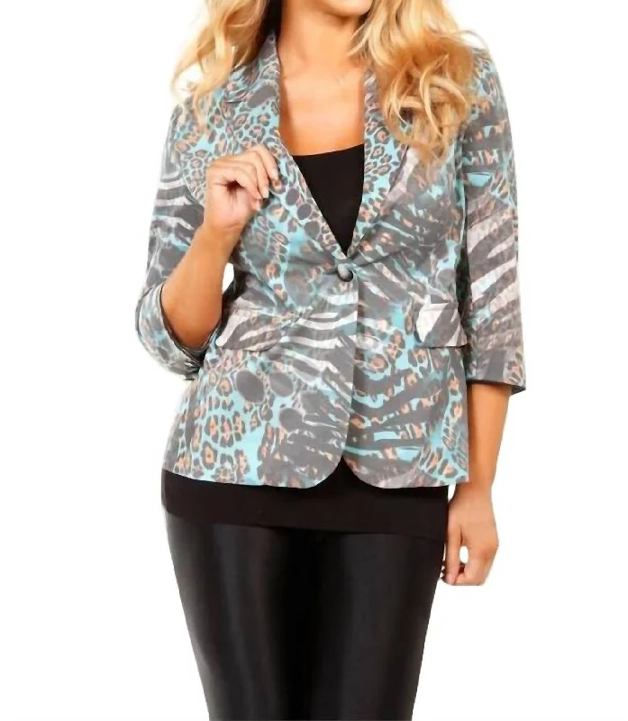 Wild One Button Blazer In Aquawhite Milan Custom Blazer