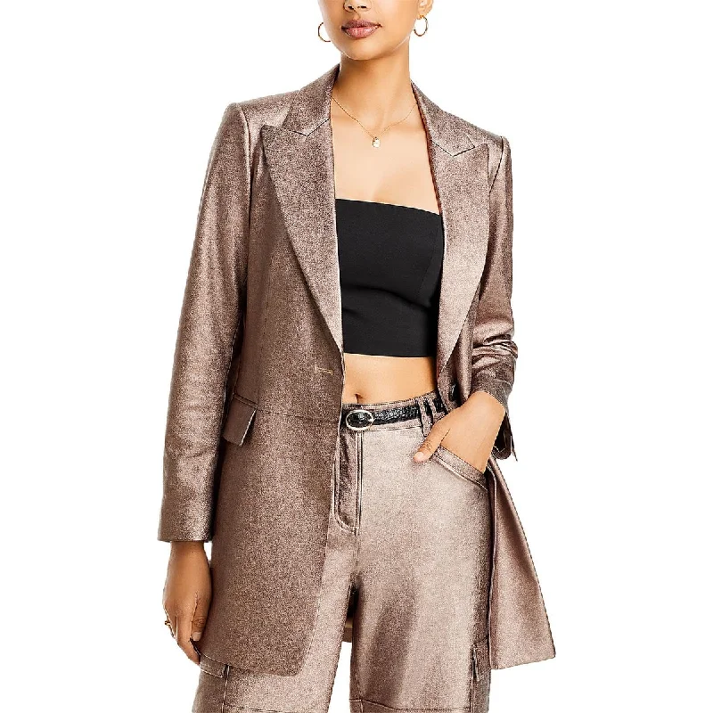 Womens Shimmer Evening One-Button Blazer Cotton Blend Blazer